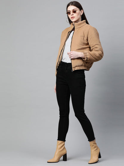 Women's Beige Corduroy Quilted Jacket