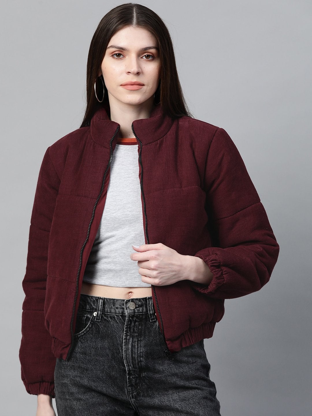 Women's Burgundy Corduroy Quilted Jacket