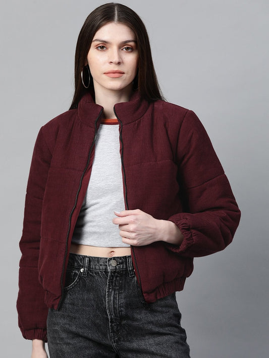 Women's Burgundy Corduroy Quilted Jacket