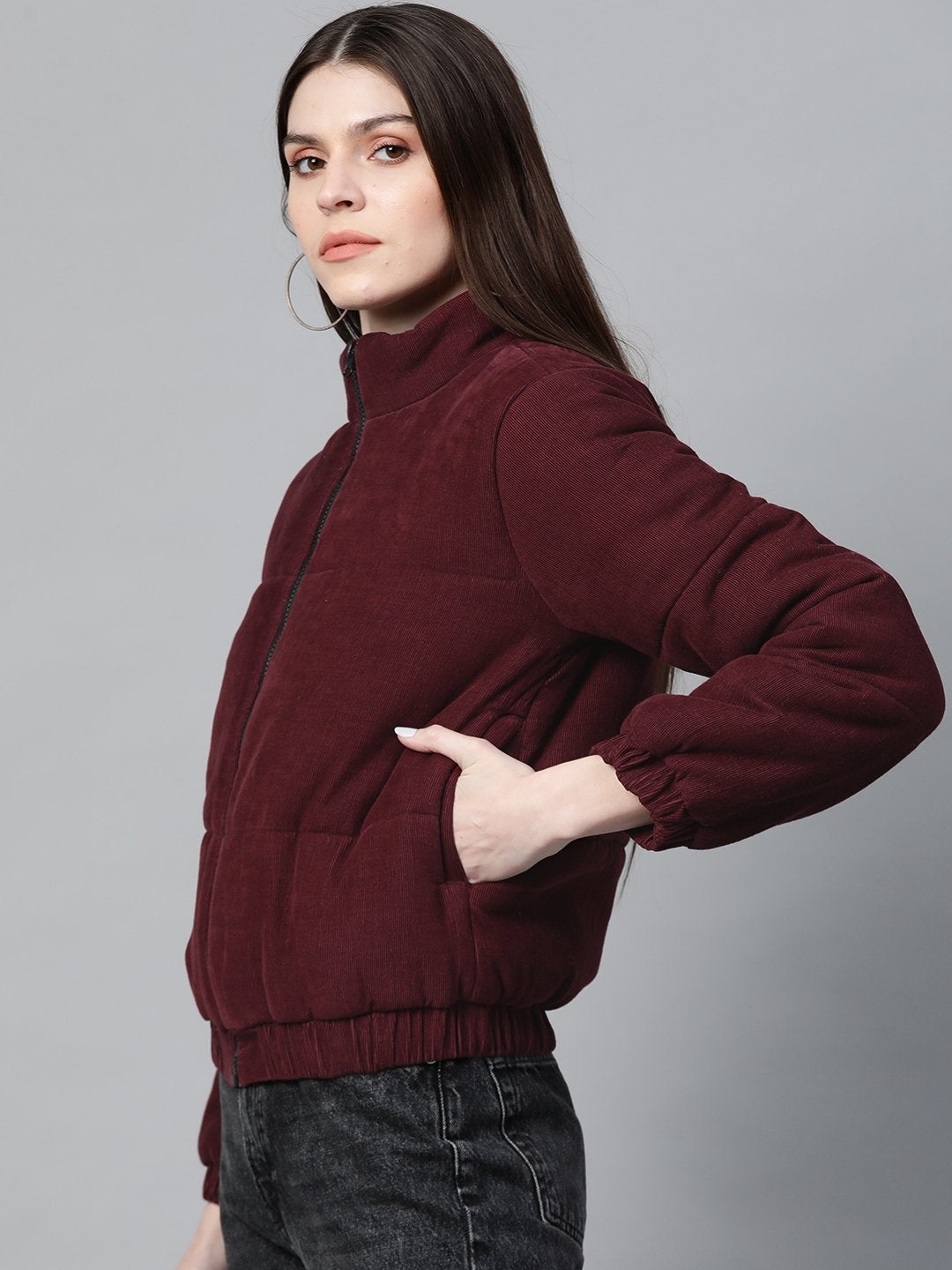 Women's Burgundy Corduroy Quilted Jacket