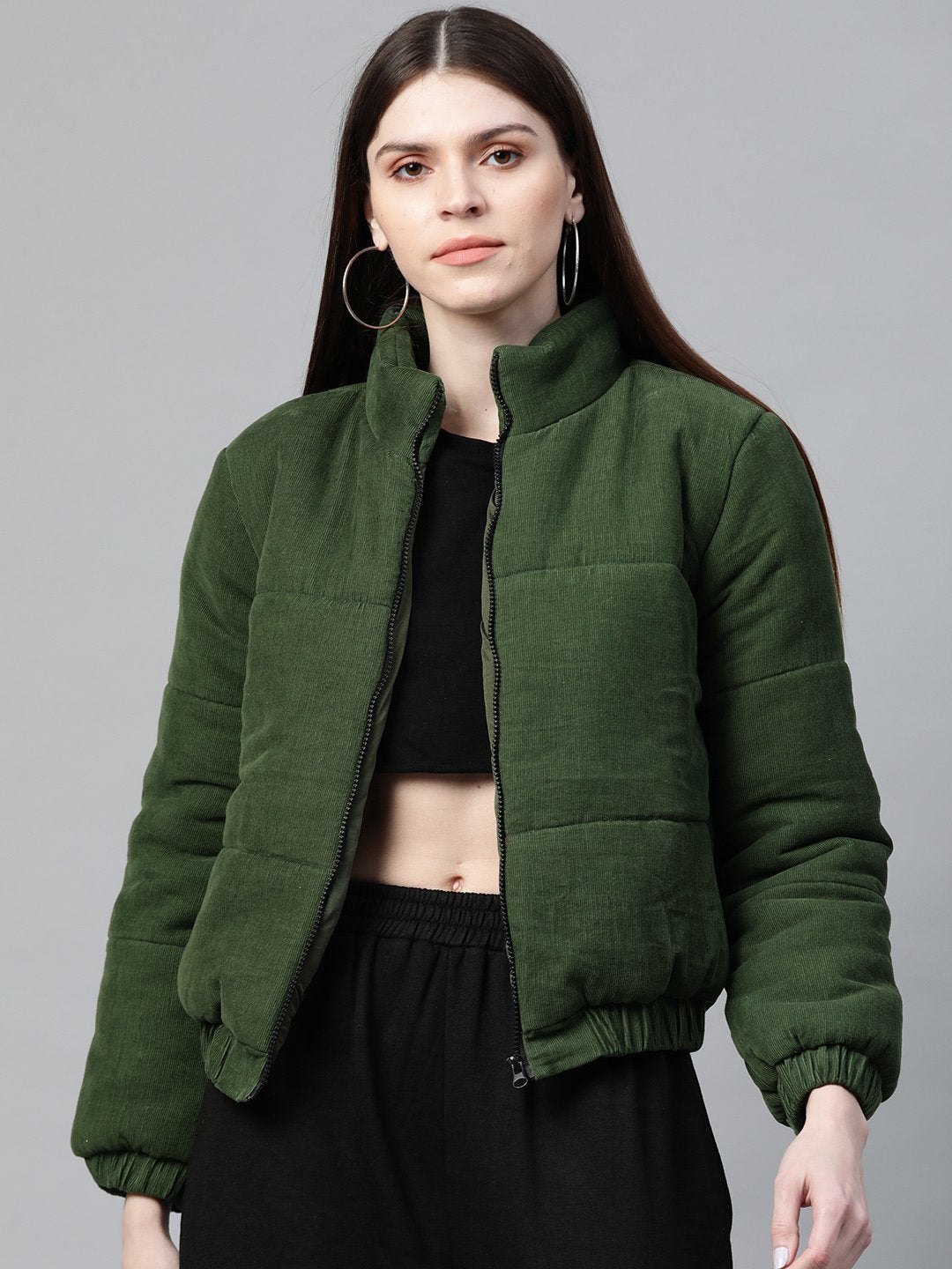 Women's Olive Corduroy Quilted Jacket