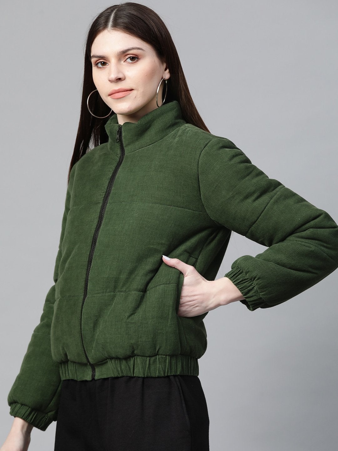 Women's Olive Corduroy Quilted Jacket
