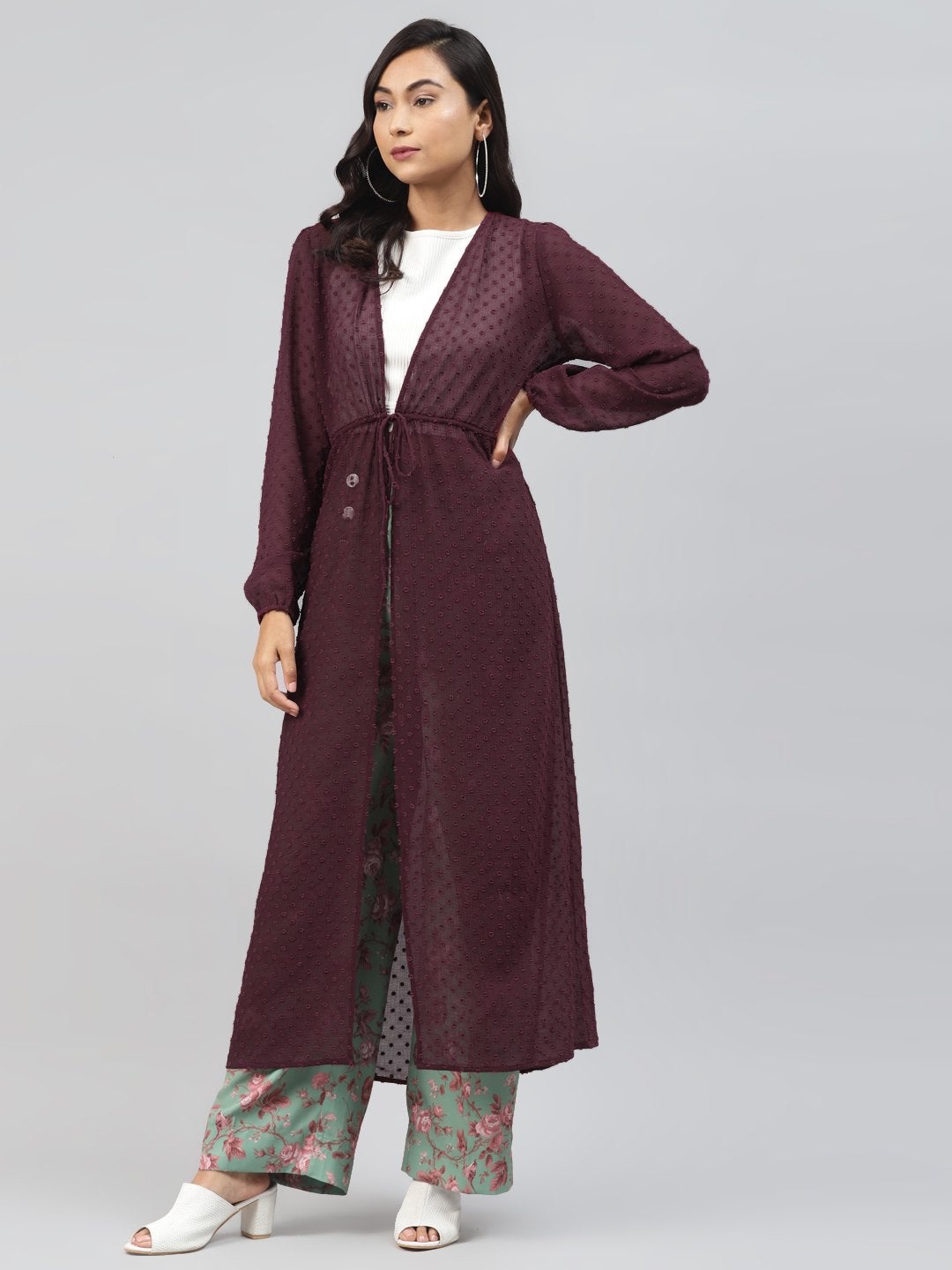 Women's Burgundy Front Open Shrug