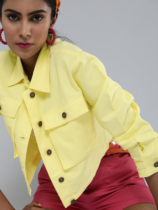 Women's Yellow Boxy Twill Jacket