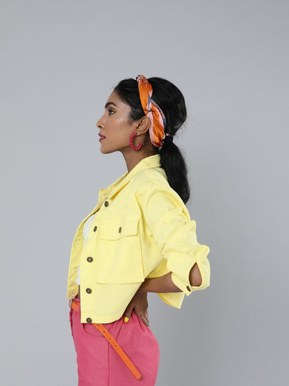 Women's Yellow Boxy Twill Jacket