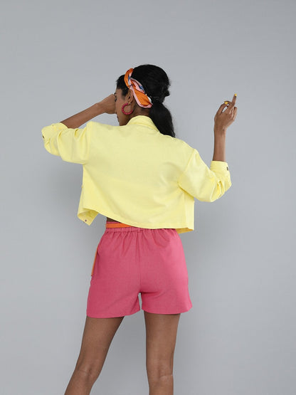 Women's Yellow Boxy Twill Jacket