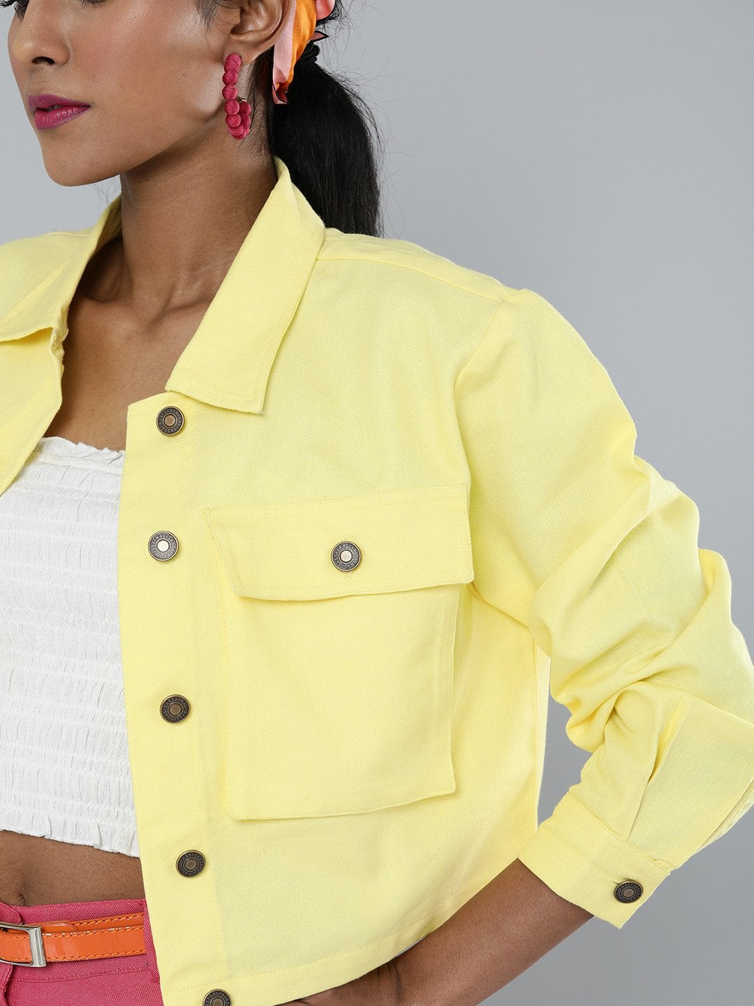 Women's Yellow Boxy Twill Jacket