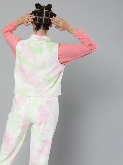 Women's Green & Pink Tie-Dye Sleeveless Jacket