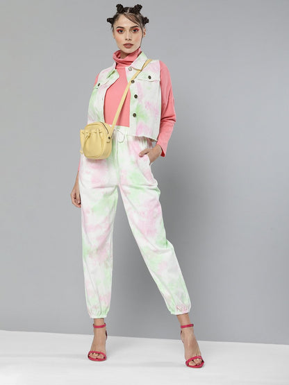 Women's Green & Pink Tie-Dye Sleeveless Jacket