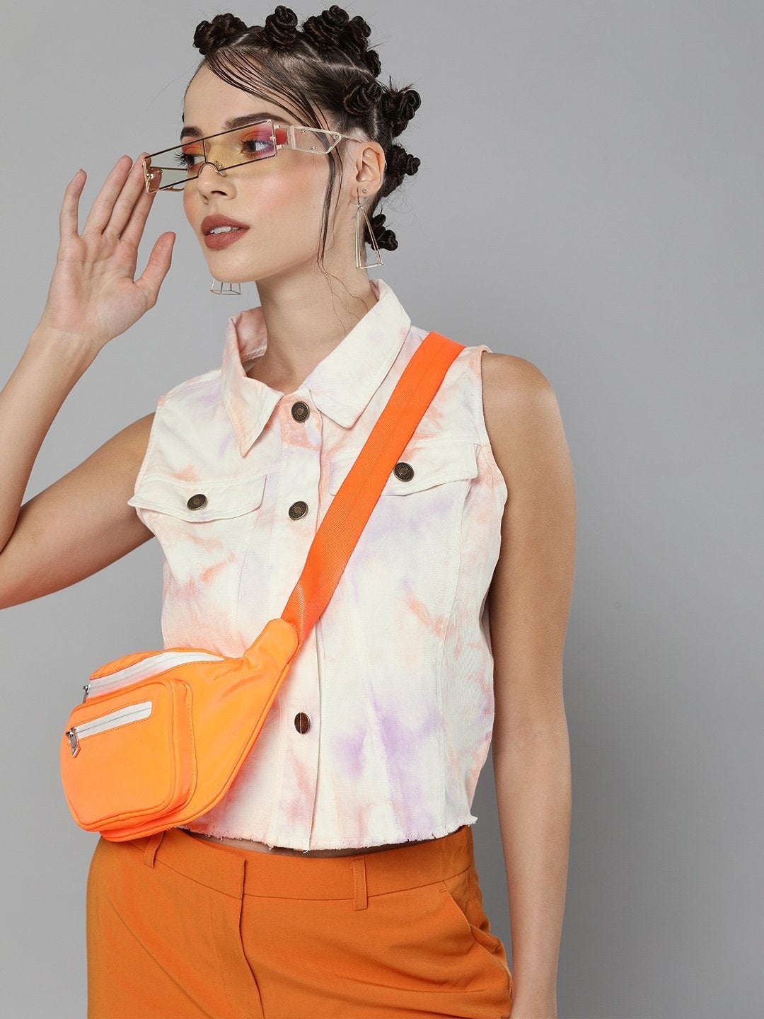 Women's Peach & Purple Tie-Dye Sleeveless Jacket