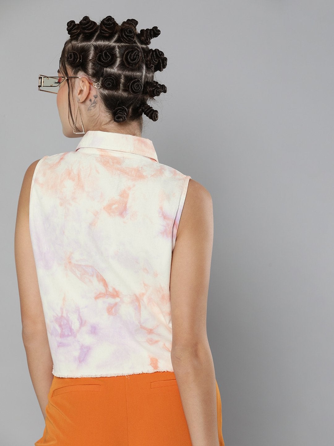 Women's Peach & Purple Tie-Dye Sleeveless Jacket
