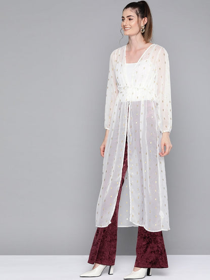 Women's White Lurex Drawstring From Open Shrug