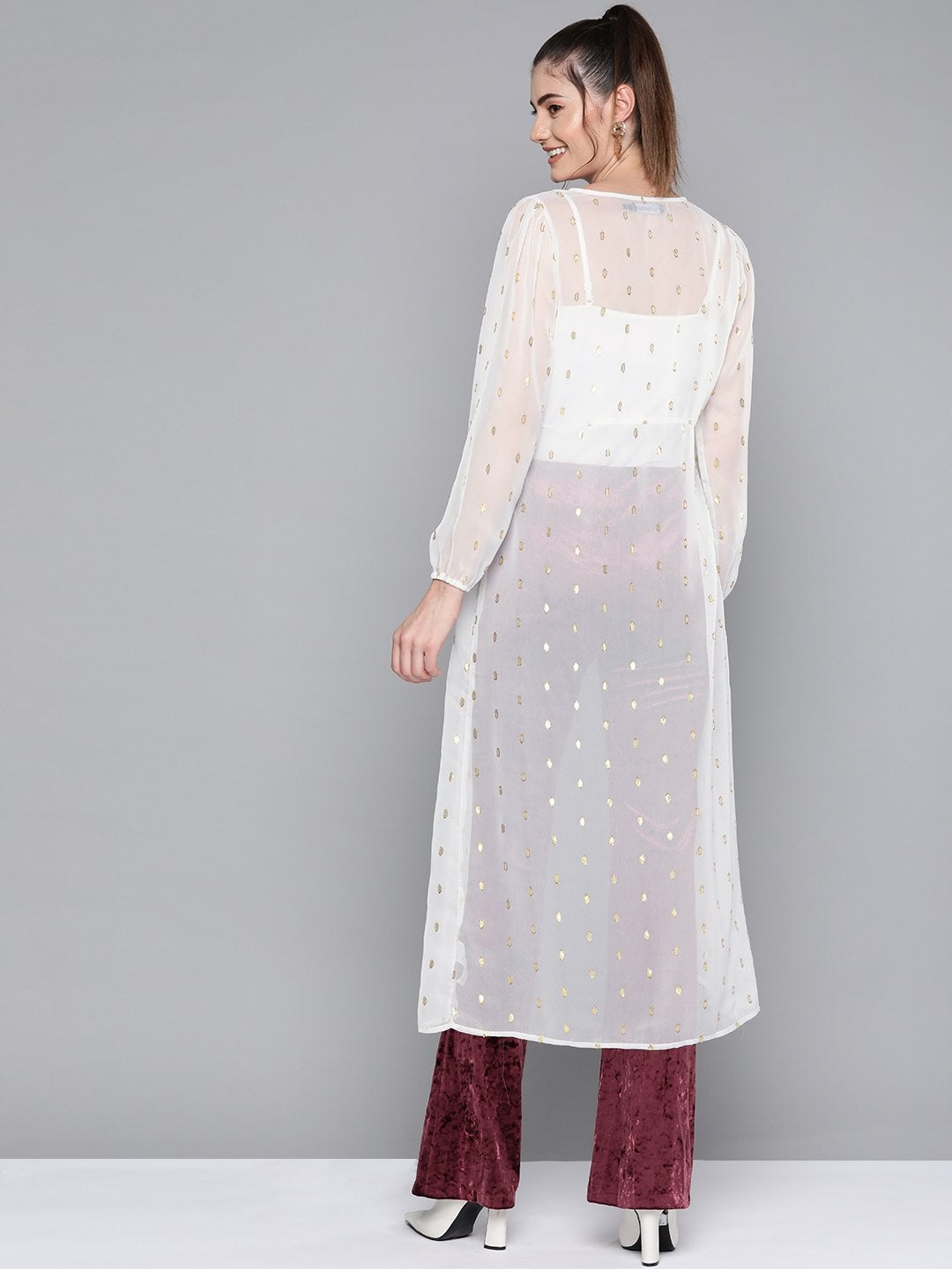 Women's White Lurex Drawstring From Open Shrug