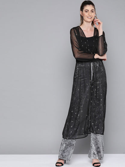 Women's Black Lurex Drawstring From Open Shrug