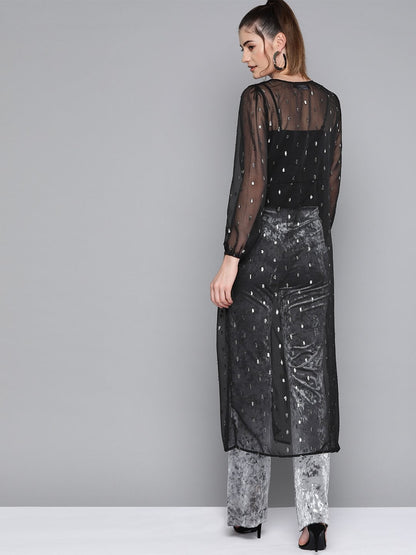 Women's Black Lurex Drawstring From Open Shrug