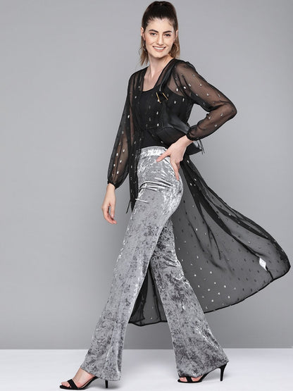 Women's Black Lurex Drawstring From Open Shrug