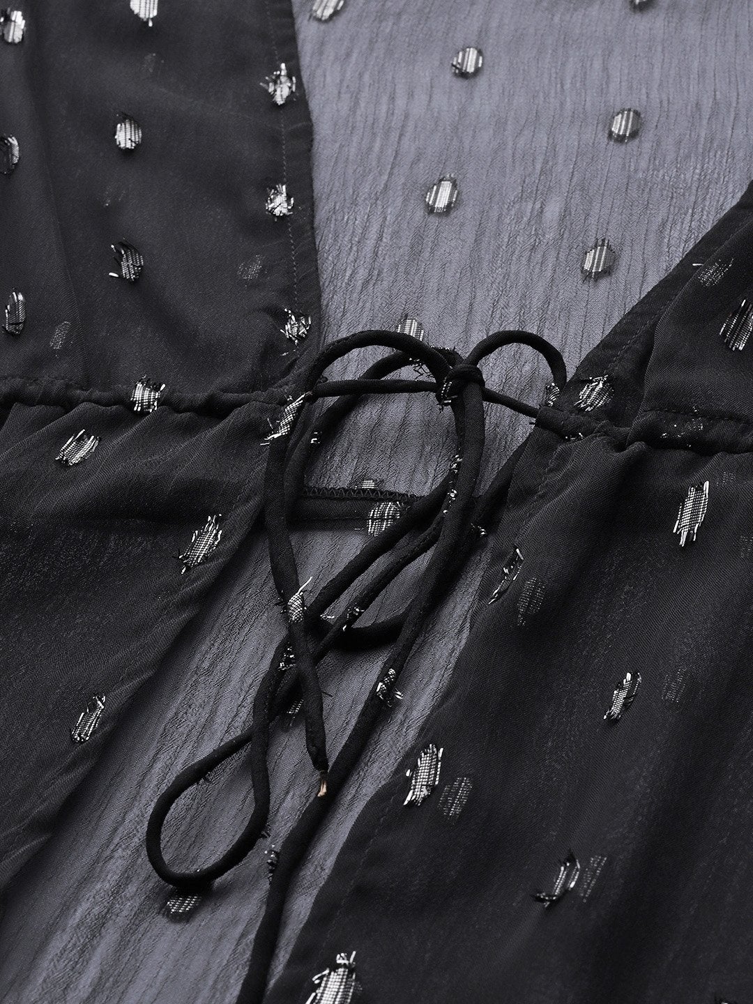 Women's Black Lurex Drawstring From Open Shrug