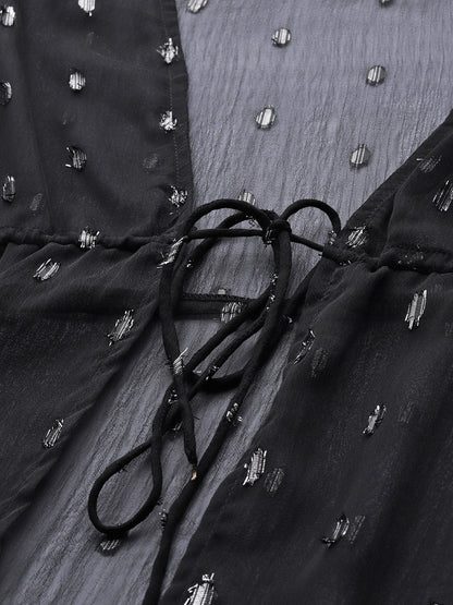 Women's Black Lurex Drawstring From Open Shrug