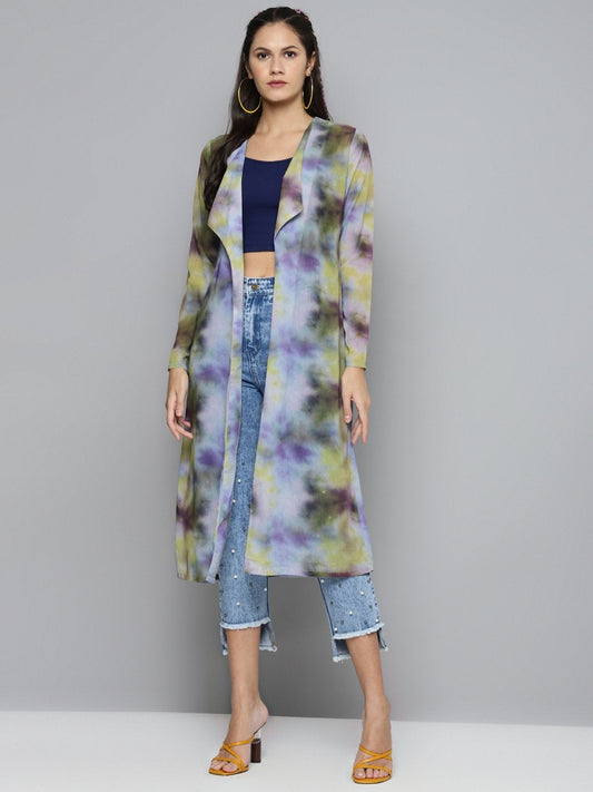 Women's Yellow & Purple Tie-Dye Print Shrug