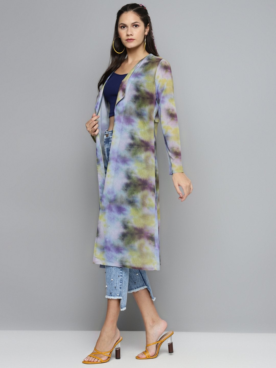 Women's Yellow & Purple Tie-Dye Print Shrug