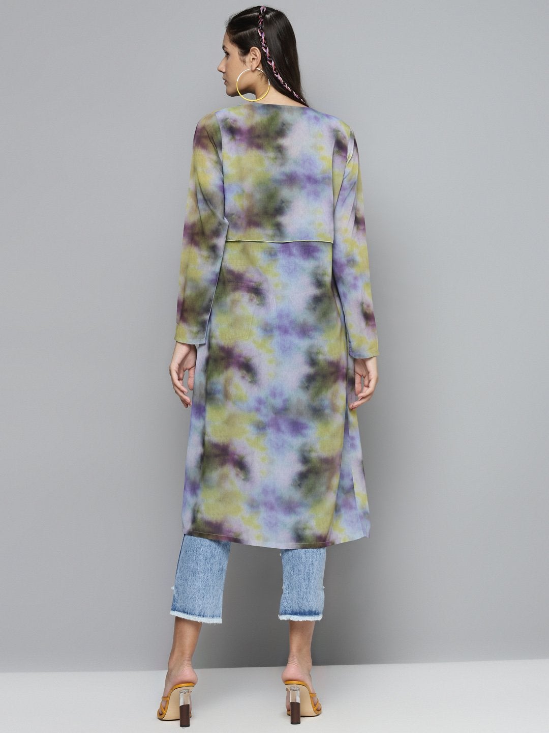 Women's Yellow & Purple Tie-Dye Print Shrug