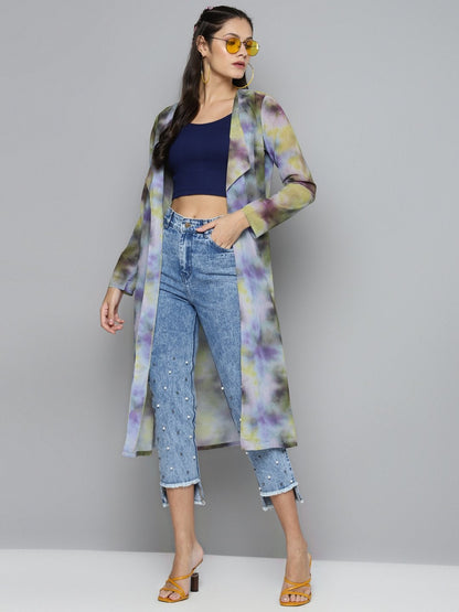 Women's Yellow & Purple Tie-Dye Print Shrug