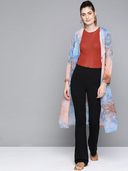 Women's Blue & Brown Tie-Dye Print Shrug