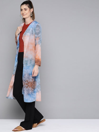Women's Blue & Brown Tie-Dye Print Shrug