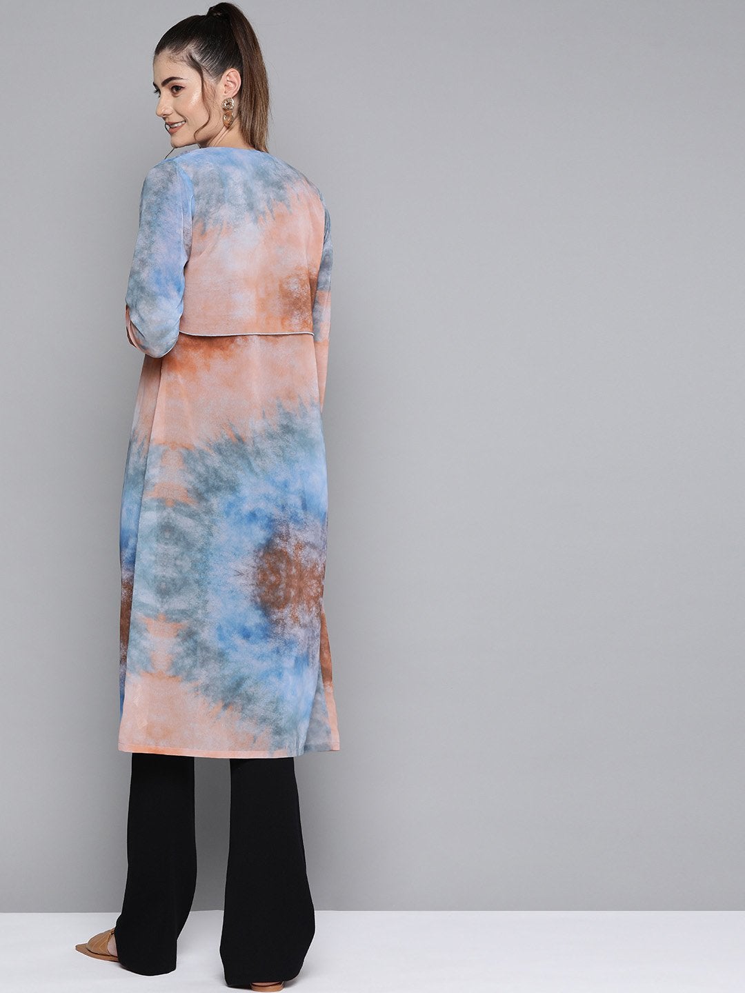 Women's Blue & Brown Tie-Dye Print Shrug