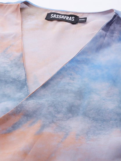 Women's Blue & Brown Tie-Dye Print Shrug