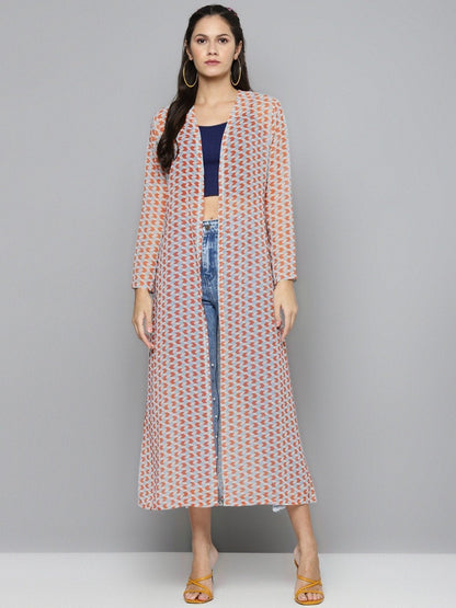 Women's Orange Arrow Print Side Slit Shrug