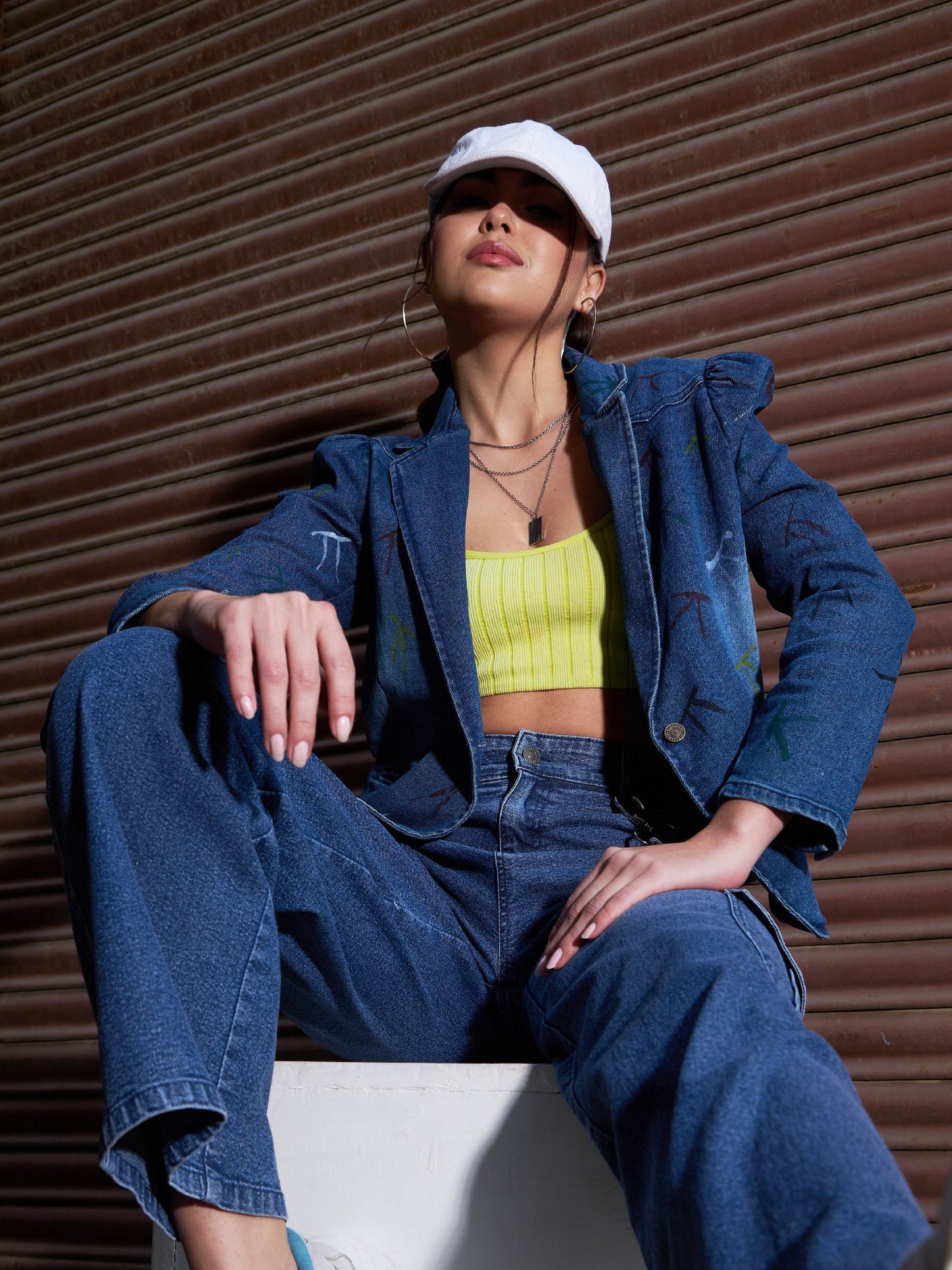 Women's Blue Denim Paint Strokes Classic Blazer