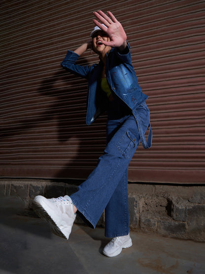 Women's Blue Denim Paint Strokes Classic Blazer