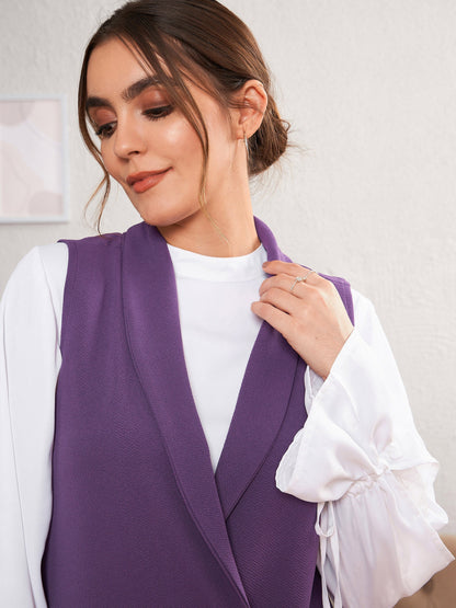 Women's Purple Double-Breast Sleeveless Longline Blazer