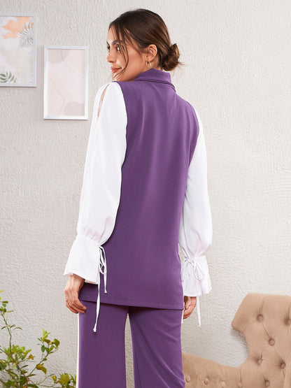 Women's Purple Double-Breast Sleeveless Longline Blazer