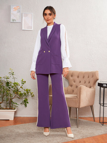 Women's Purple Double-Breast Sleeveless Longline Blazer
