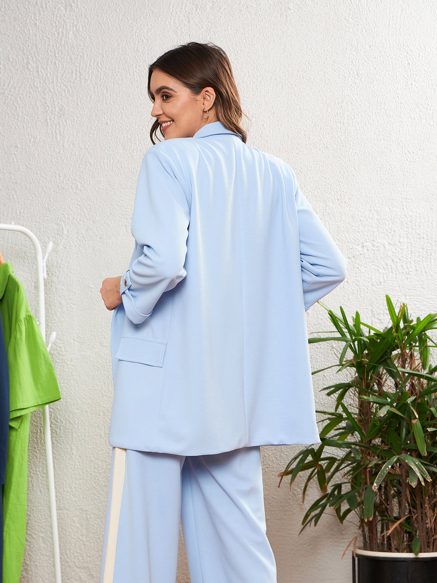 Women's Blue Longline Front Open Blazer