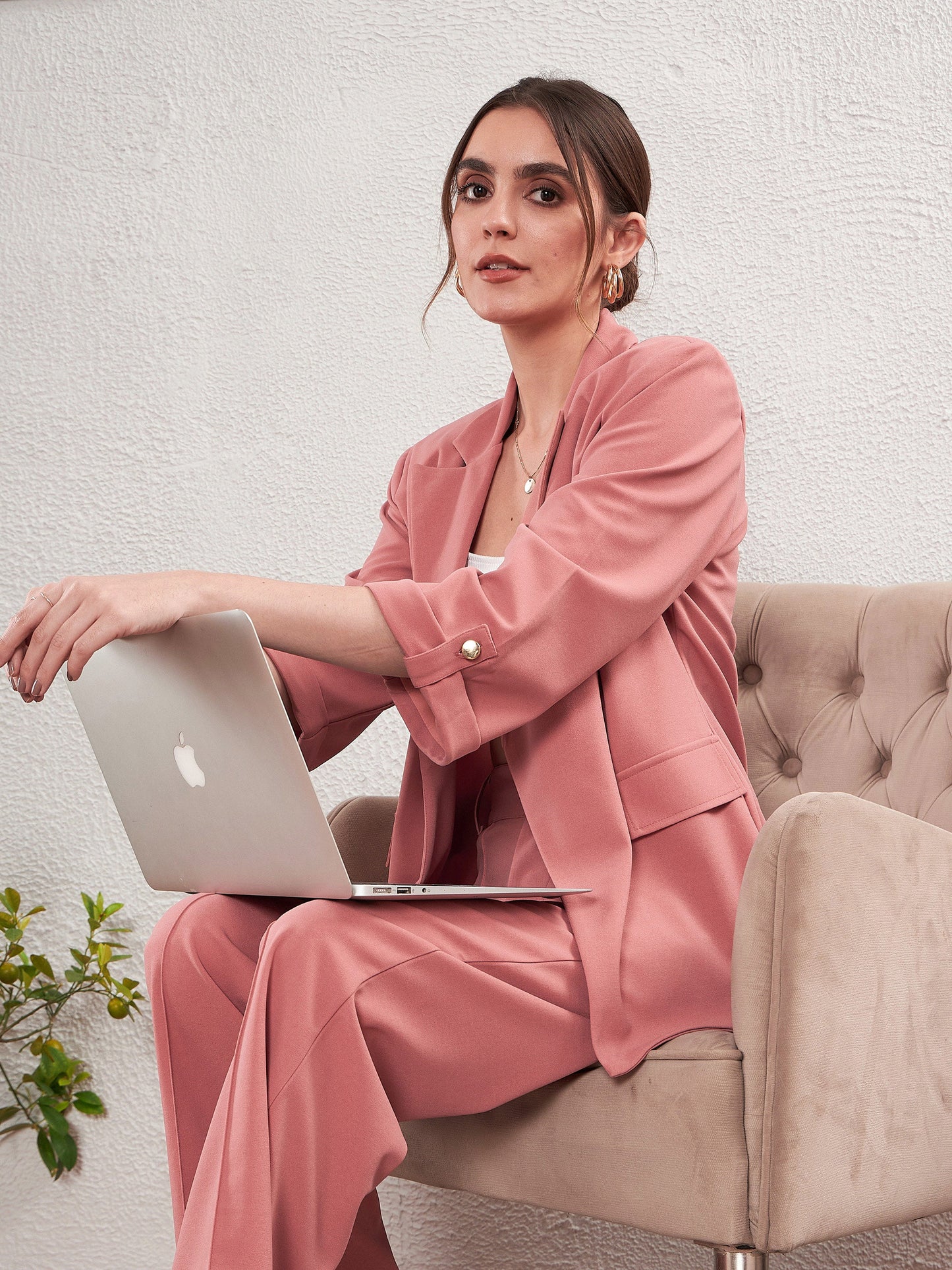 Women's Peach Longline Front Open Blazer
