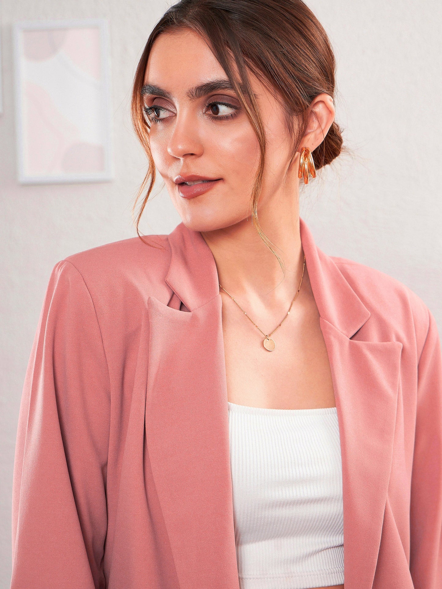 Women's Peach Longline Front Open Blazer