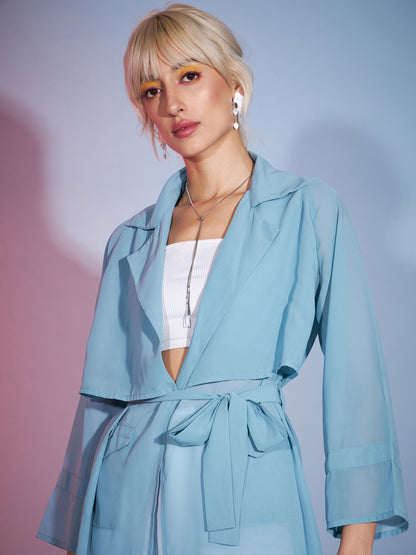 Women's Blue Loose Fit Front Open Shrug