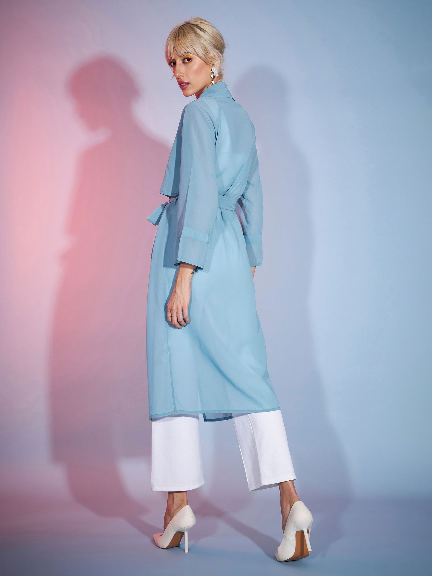 Women's Blue Loose Fit Front Open Shrug