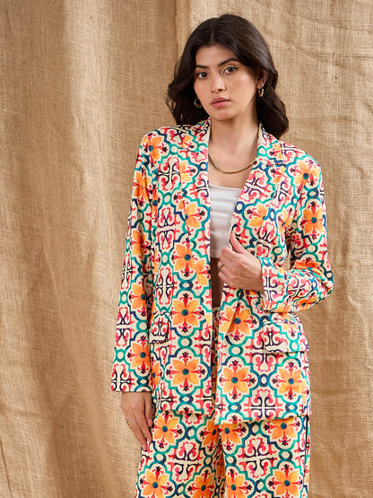 Women's Yellow Printed Blazer