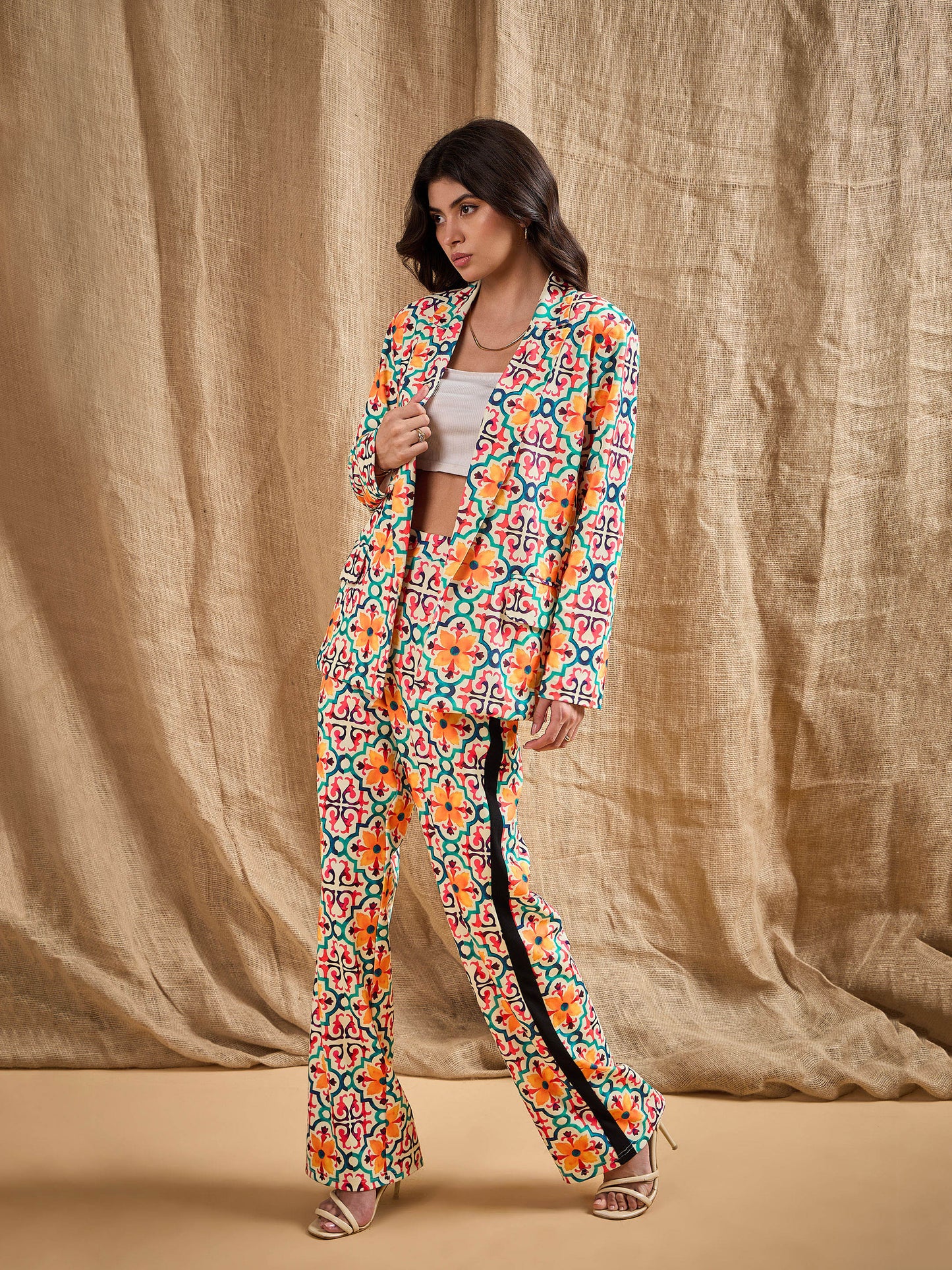 Women's Yellow Printed Blazer