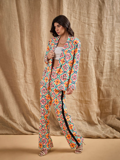 Women's Yellow Printed Blazer