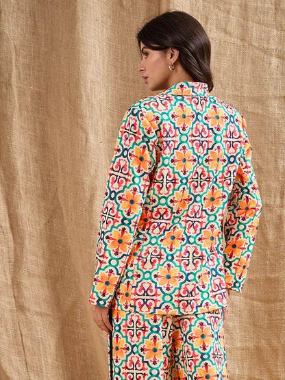 Women's Yellow Printed Blazer