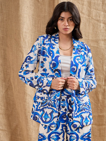 Women's Blue Printed Blazer