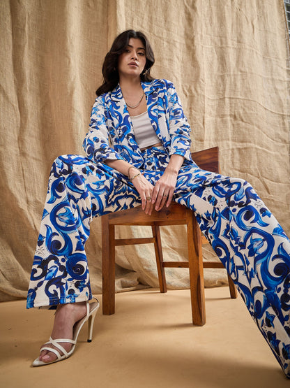 Women's Blue Printed Blazer