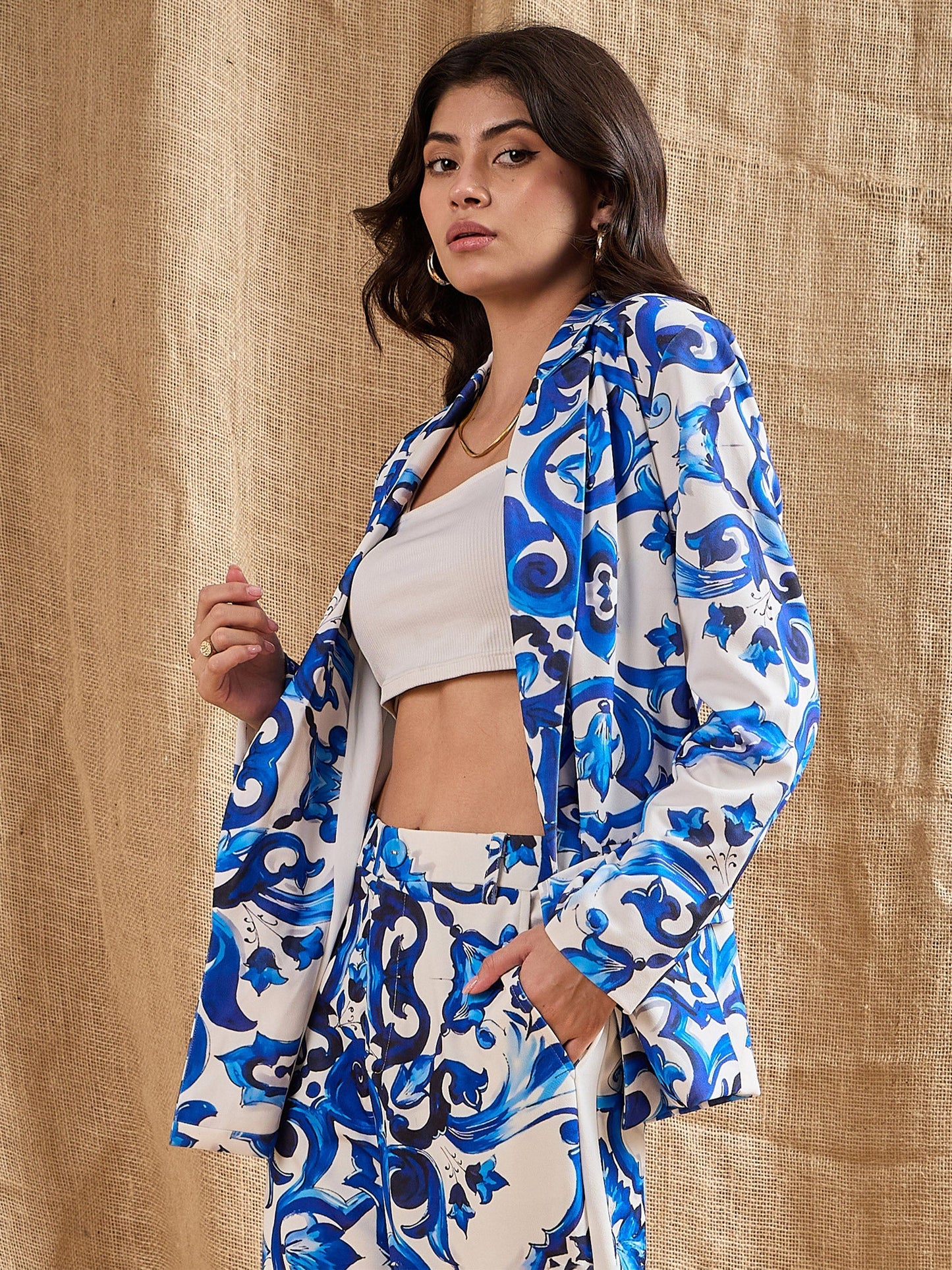 Women's Blue Printed Blazer