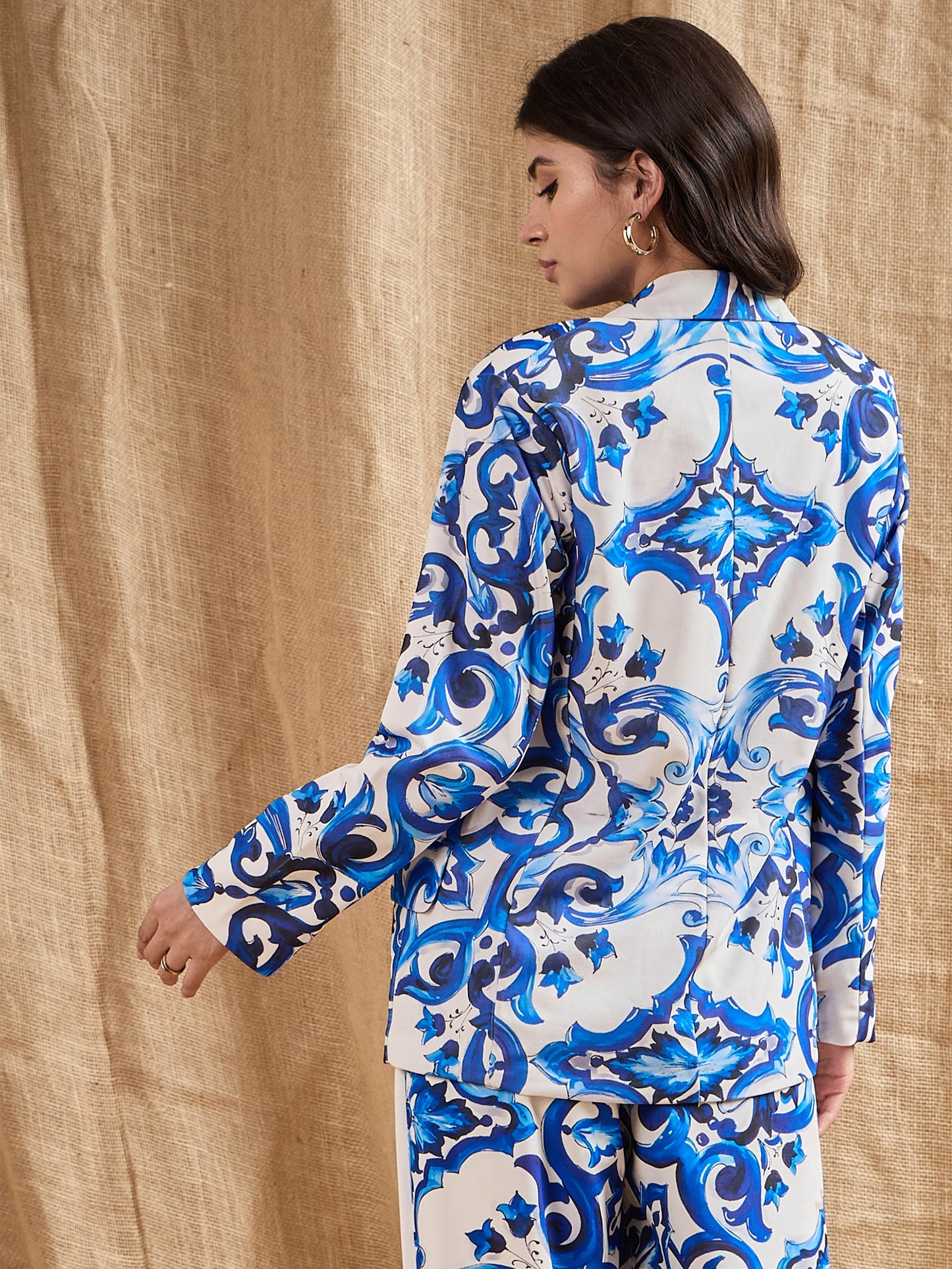 Women's Blue Printed Blazer