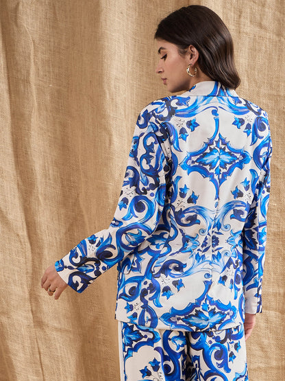 Women's Blue Printed Blazer